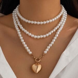 Medialdea Jewels - Tienda on line - Collares - Collar perlas extra largo con corazón acero inoxidable